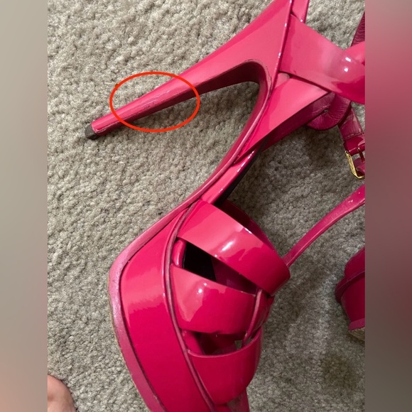 YSL Saint Laurent Hot Pink Magenta Patent Tribute T-Strap Platform Sandals $995! - Picture 9 of 12